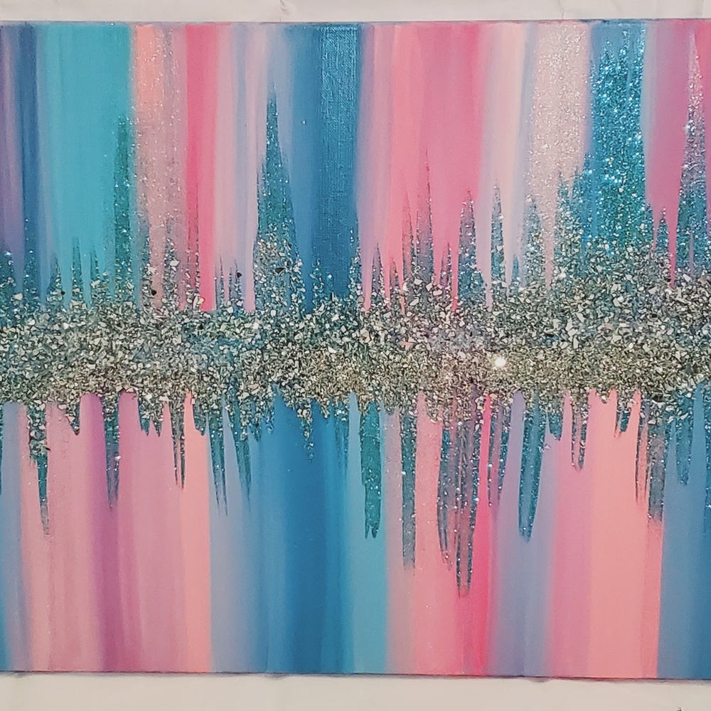 Abstract Blue and Pink Glitter Canvas